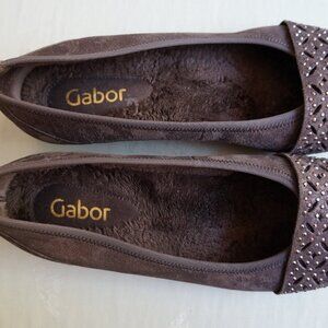 Gabor Brown Suede Studded Slip-On Flats